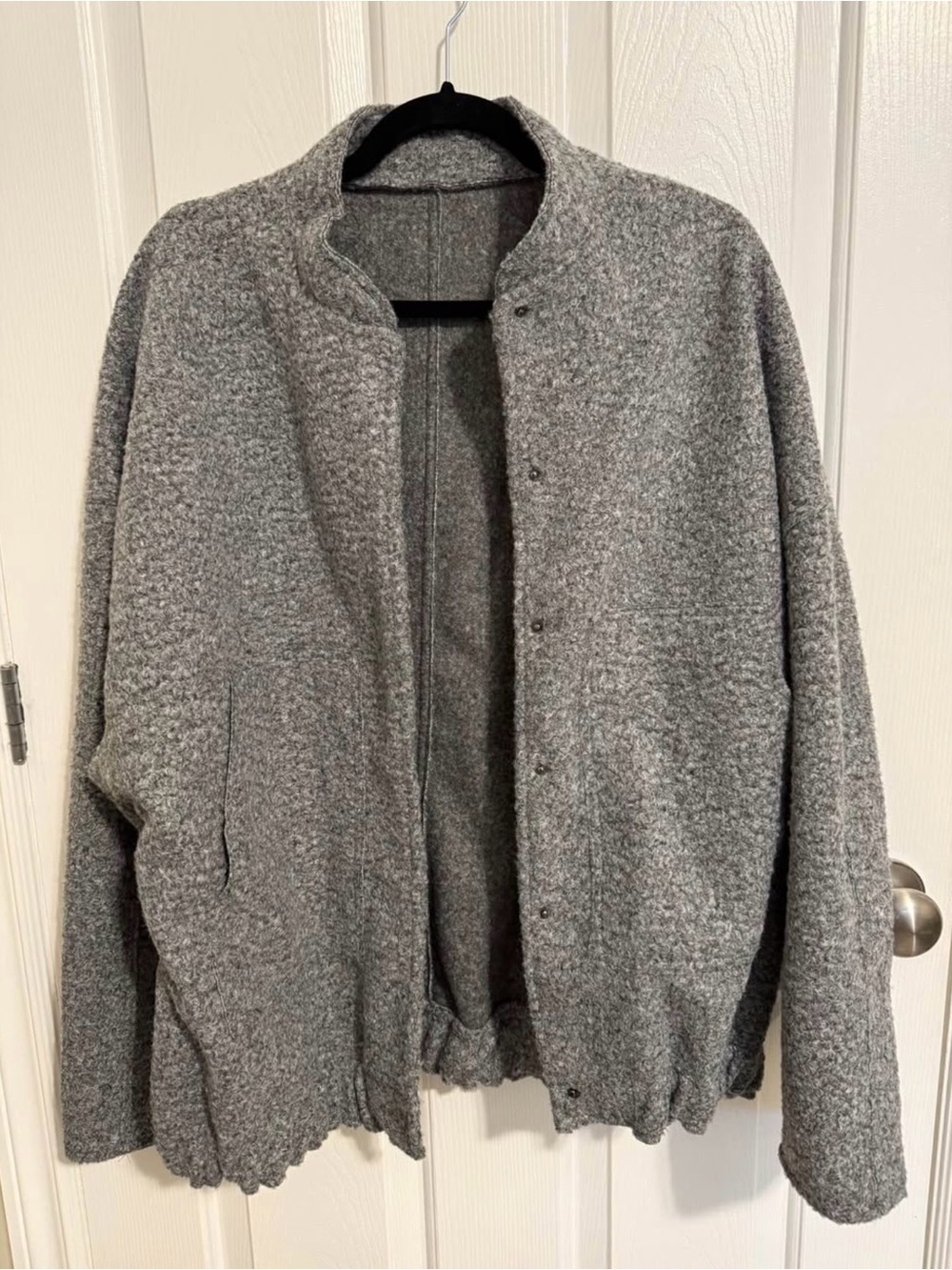 Gray Felt Textured Button-Front Bomber Jacket